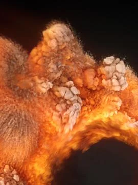 Huge fire surge with orange flame swirls. 3d rendering digital illustration Illustrazione stock