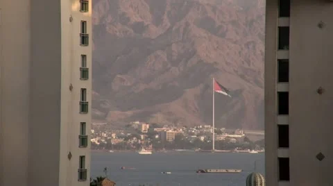 Huge Flag of Hejaz waving in the wind on mountain background Stock Footage 12462102