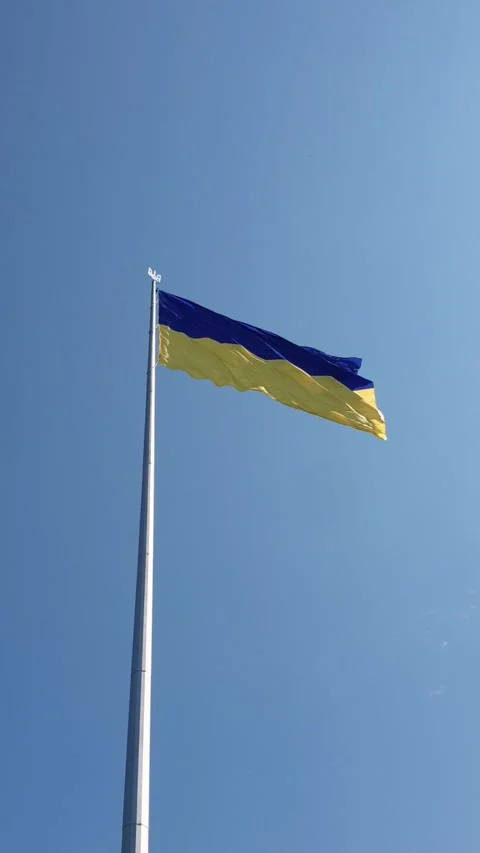Huge flagpole with Ukrainian flag. Stock Footage 329227631