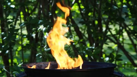 Huge flames on grill video with no people Stock Footage 76234872