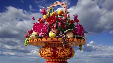 Huge flower basket (against the clouds) in Tiananmen square, Beijing Stock Footage 337769664
