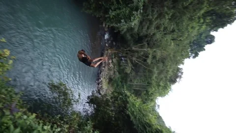 Huge Gainer Off Cliff in Bali, Vertical Portrait Video Stock-Footage 106151456