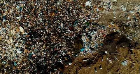A huge garbage dump People sort out the garbage in the landfill. Seagulls fly Stockbeeldmateriaal 114470673