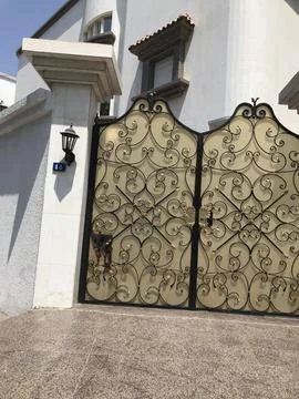 The huge gate view of the villa Stock Photos