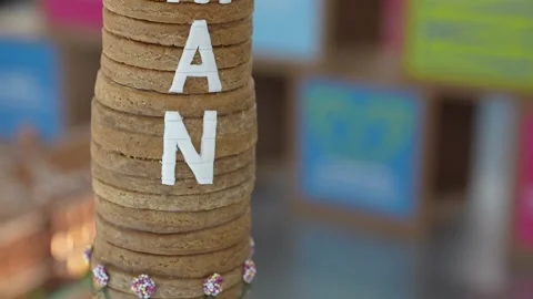 Huge gingerbread models on display at The Gaumont in Chelsea Stock Footage 293707448