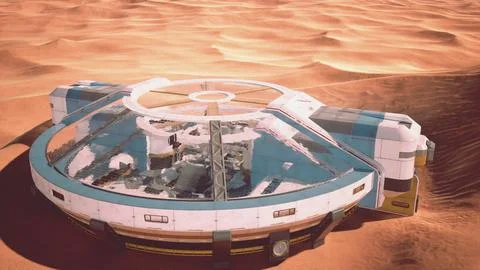 Huge glass dome structure surrounded by barren land Stock Illustration