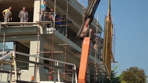 Huge Glass Reflects Construction Work Building House Workers Company 動画素材 68419497