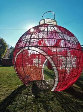 Huge globe made of light bulbs - Christmas decoration in the park, Baia Mare  写真素材