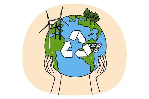 Huge hands hold earth globe Stock Illustration
