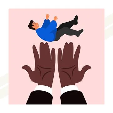 Huge-hands-throw-a-man Stock Illustration