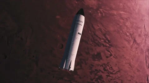Huge heavy space missile on Mars orbit preparing to landing. Stock Footage 150017153