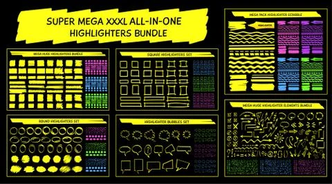 Huge highlight marker sketchy scribble vector set Stock Illustration