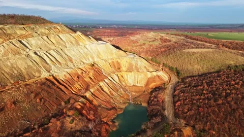 Huge Hill Mining Industry Dune Proximity Flight Drone FPV Clay Sand Pond Hot Stock Footage 274133011