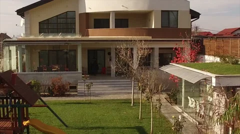 Huge house exterior. Aerial establishing shot. Stock Footage 61819606