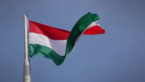 Huge hungarian flag in strong wind Stock Footage 70403541