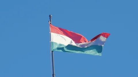Huge hungarian flag in strong wind Stock Footage 86133067