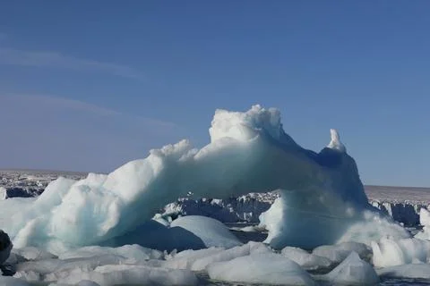 The huge ice blocks in front of the Austfonna glacier, Svalbard Stock Photos