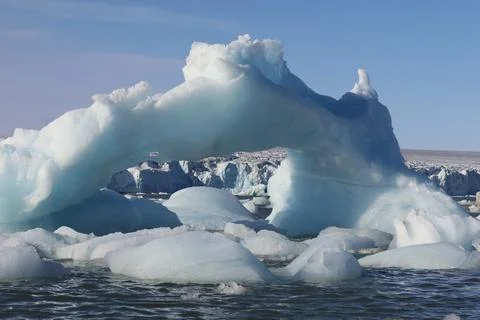 The huge ice blocks in front of the Austfonna glacier, Svalbard Stock Photos