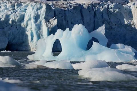 The huge ice blocks in front of the Austfonna glacier, Svalbard Stock Photos