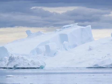 Huge icebergs from the Ilulissat Icefjord stranded on a former terminal moraine Stock Photos