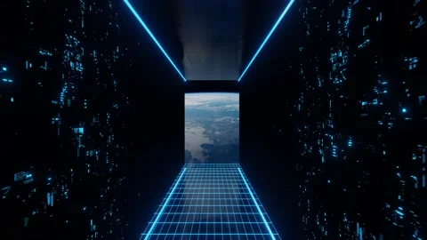 Huge illuminator of an unknown spaceship interior with scanner Video stock 135590152
