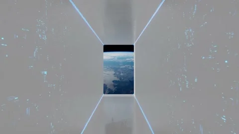 Huge illuminator of an unknown spaceship interior at an empty galaxy Stock Footage 135590346