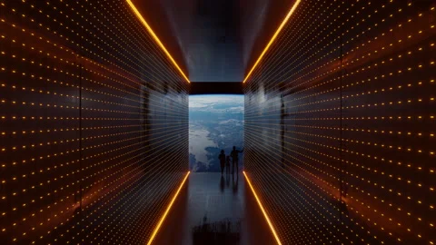 Huge illuminator of an unknown spaceship interior with scanne Video stock 136281814