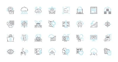 Huge information linear icons set. Insights, Analytics, Big data, Intelligence Stock Illustration