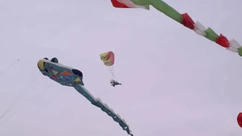 Huge kites with paramotor Video stock 174964881