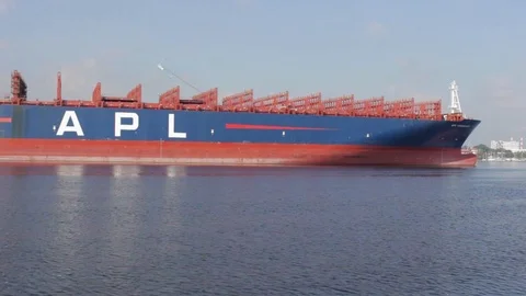 Huge large mega container ship sails fully loaded with containers and cargo Stock Footage 111469545