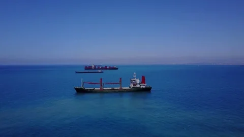 Huge large mega ULCV container ship sails on open water Video stock 76862780
