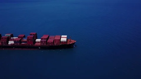 Huge large mega ULCV container ship sails on open water Stock Footage 76866345