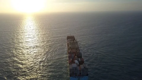 Huge large mega ULCV container ship sails on open water Stock Footage 110692600
