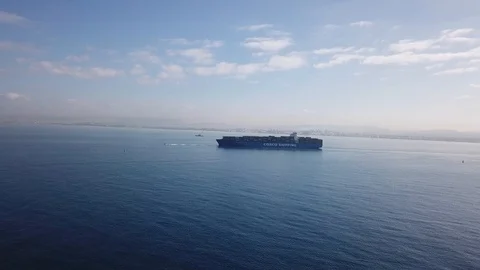 Huge large mega ULCV container ship sails on open water Stock Footage 110740899