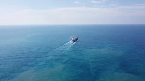 Huge large mega ULCV container ship sails on open water Stock Footage 110811425