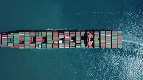 Huge large mega ULCV container ship sails on open water Stock Footage 111080483