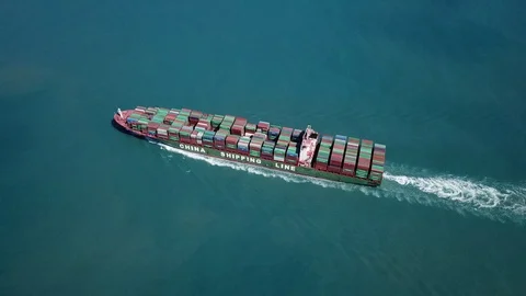 Huge large mega ULCV container ship sails on open water Video stock 111082318