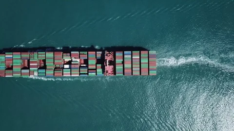 Huge large mega ULCV container ship sails on open water Stock Footage 111115970