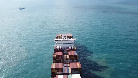 Huge large mega ULCV container ship sails on open water Stock Footage 111196641