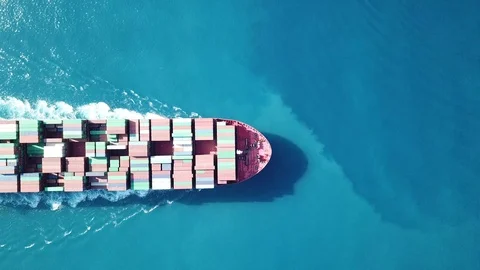 Huge large mega ULCV container ship sails on open water Stock Footage 111372111