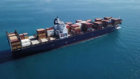 Huge large mega ULCV container ship sails on open water Stock Footage 111727209