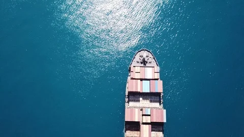 Huge large mega ULCV container ship sails on open water Stock Footage 111734258