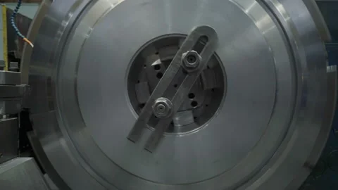 Huge Lathe Machine Rotating. Machining Process. Heavy Duty Turbines. Testing Vídeo Stock 159948429