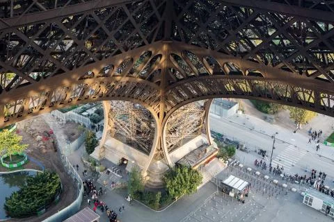 Huge leg (pylon) of the Eiffel Tower Stock Photos