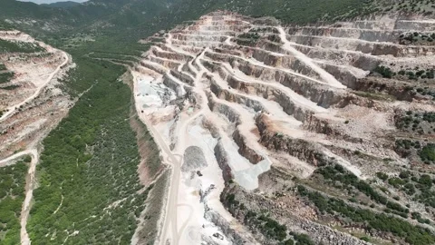 Huge limestone quarry , Heavy machineries working, production of limestone. Stock Footage 232590260