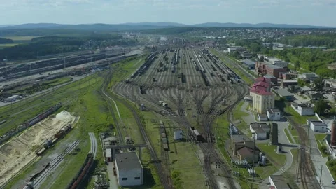 Huge logistics station for making up trains, a view from a drone perspective 스톡 동영상 133176345