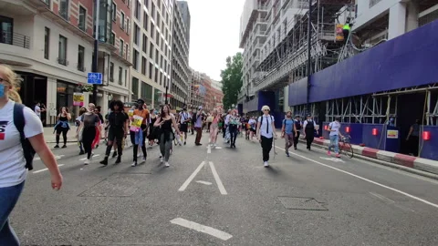 HUGE MARCHING CROWD AT BLACK LIVES MATTER RALLY IN LONDON UK, 4K Stock Footage 133387679