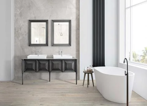 Huge Master Bethroom.  3D Render Illustrazione stock