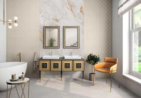 Huge Master Bethroom.  3D Render Illustrazione stock