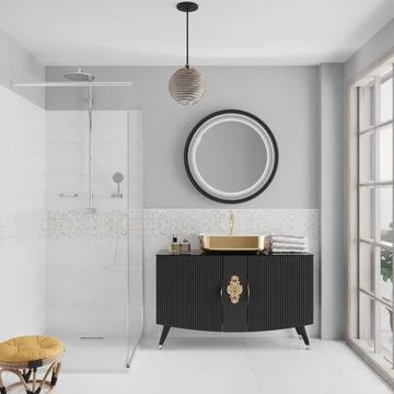 Huge Master Bethroom.  3D Render Illustrazione stock